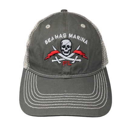 Sea Hag Marina FL Skull Trucker Hat Gray OSFA Adjustable Mesh Back 6 Panel