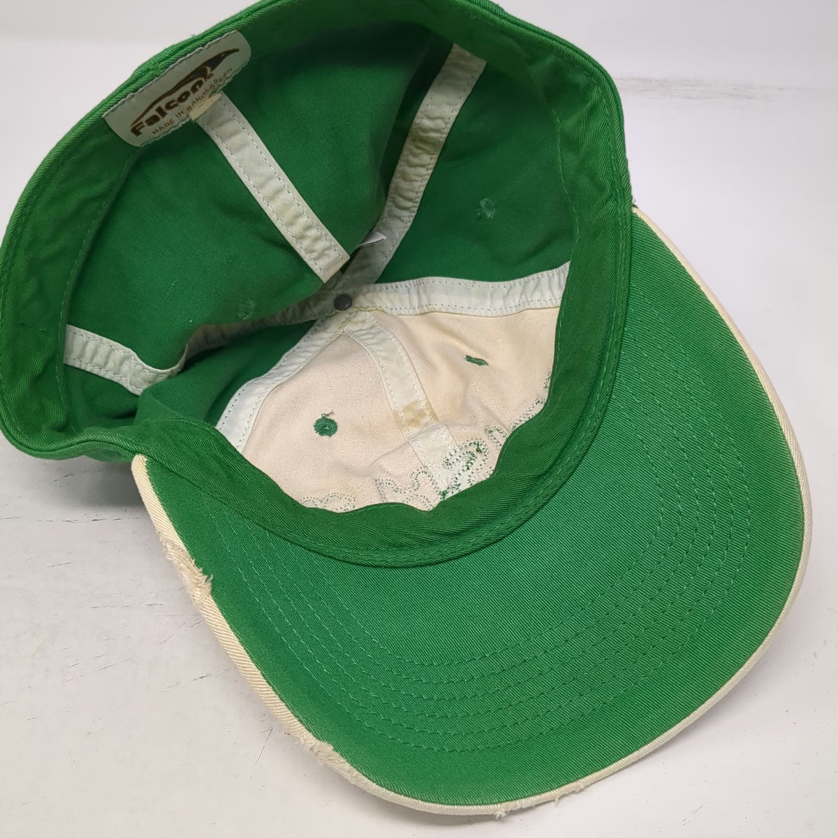 Falcon Baseball Cap White Green One Size Distressed Irish Shamrock Frayed Hat
