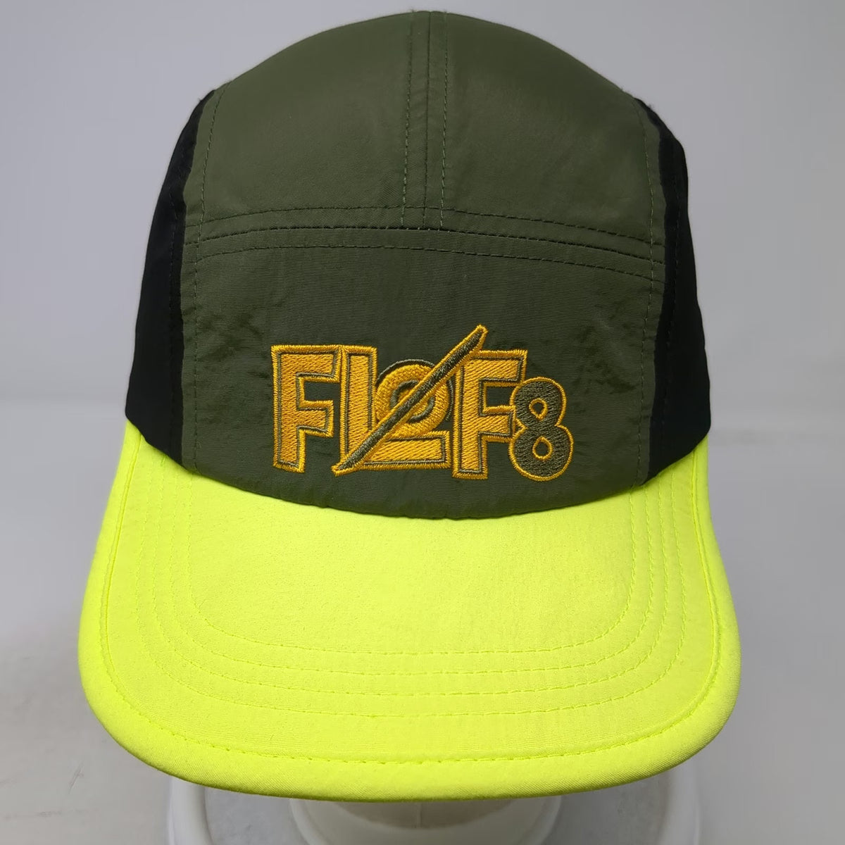 Float 5 Panel Hat Green Black Yellow OS Strapback Flat Brim Nylon FI2F8 Outdoor