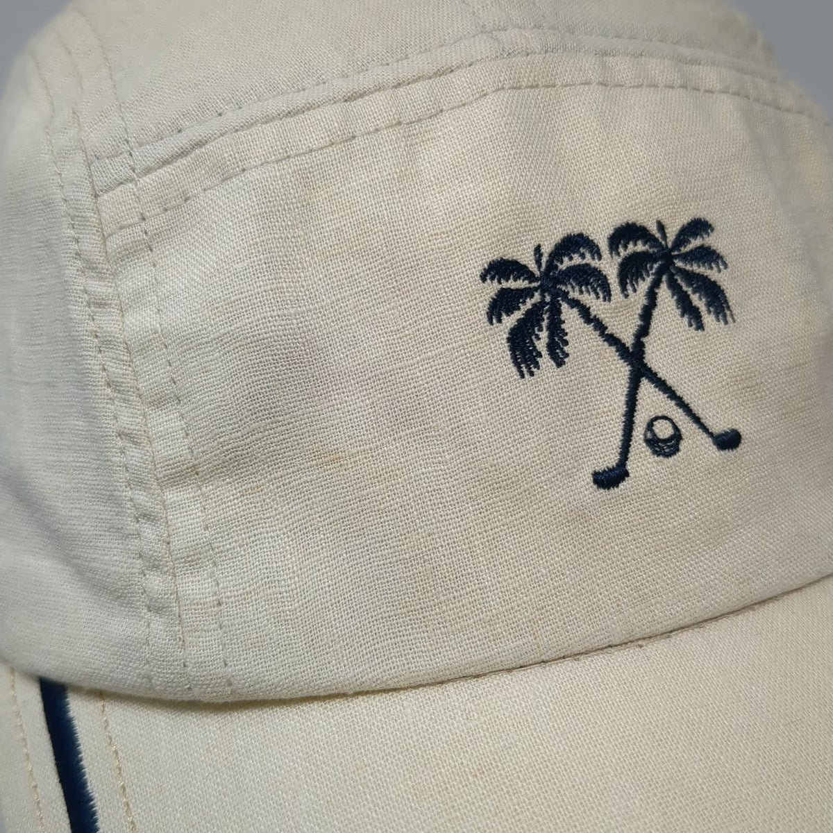 Caribbean Joe 5 Panel Beige One Size Golf Palm Tree Linen Strapback Hat