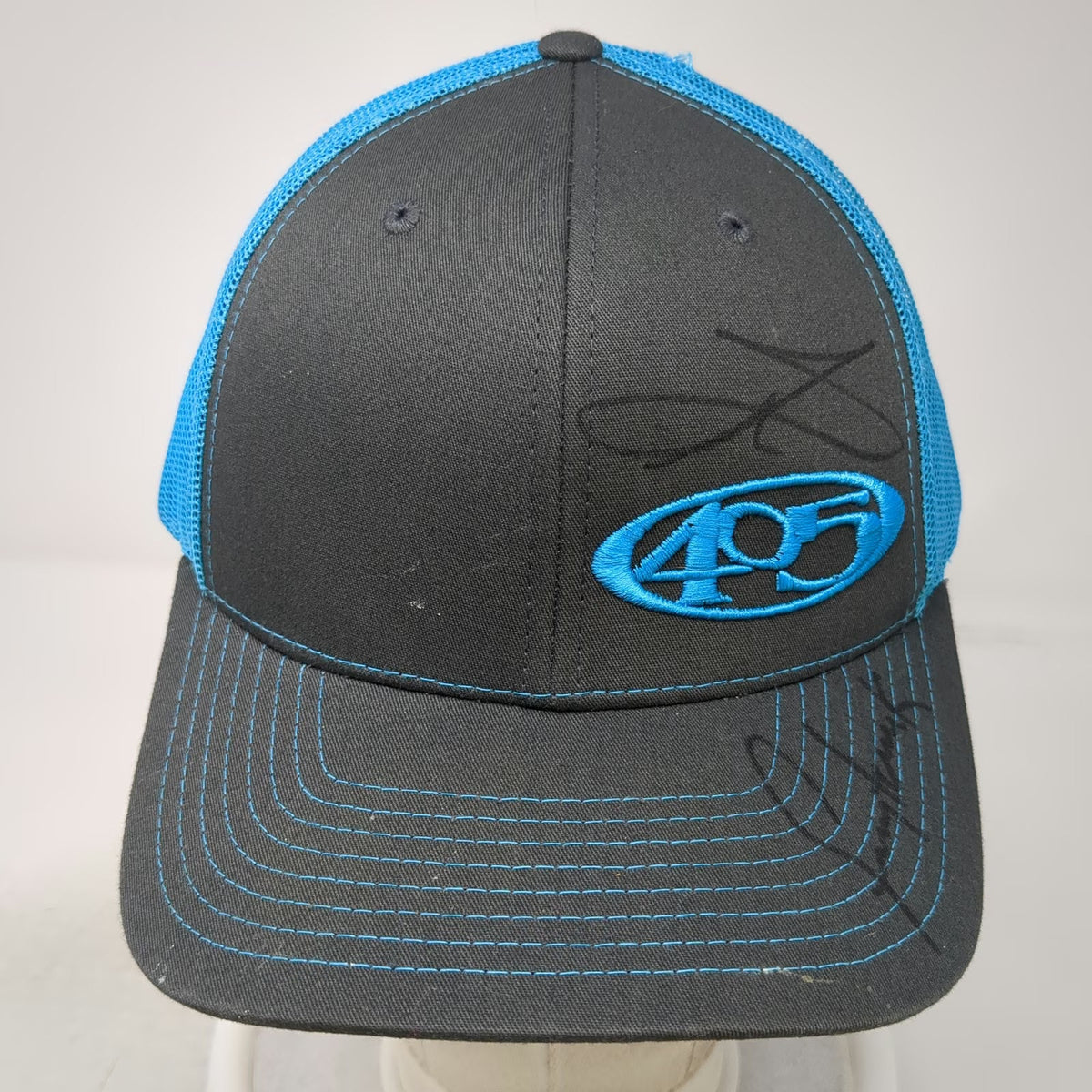 Richardson Trucker Hat Gray Blue One Size Mesh Back Snapback Autographed 405