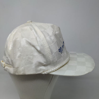 Marco Island Men's Trucker Hat Cream Embroidered Logo Rope Checkered Style