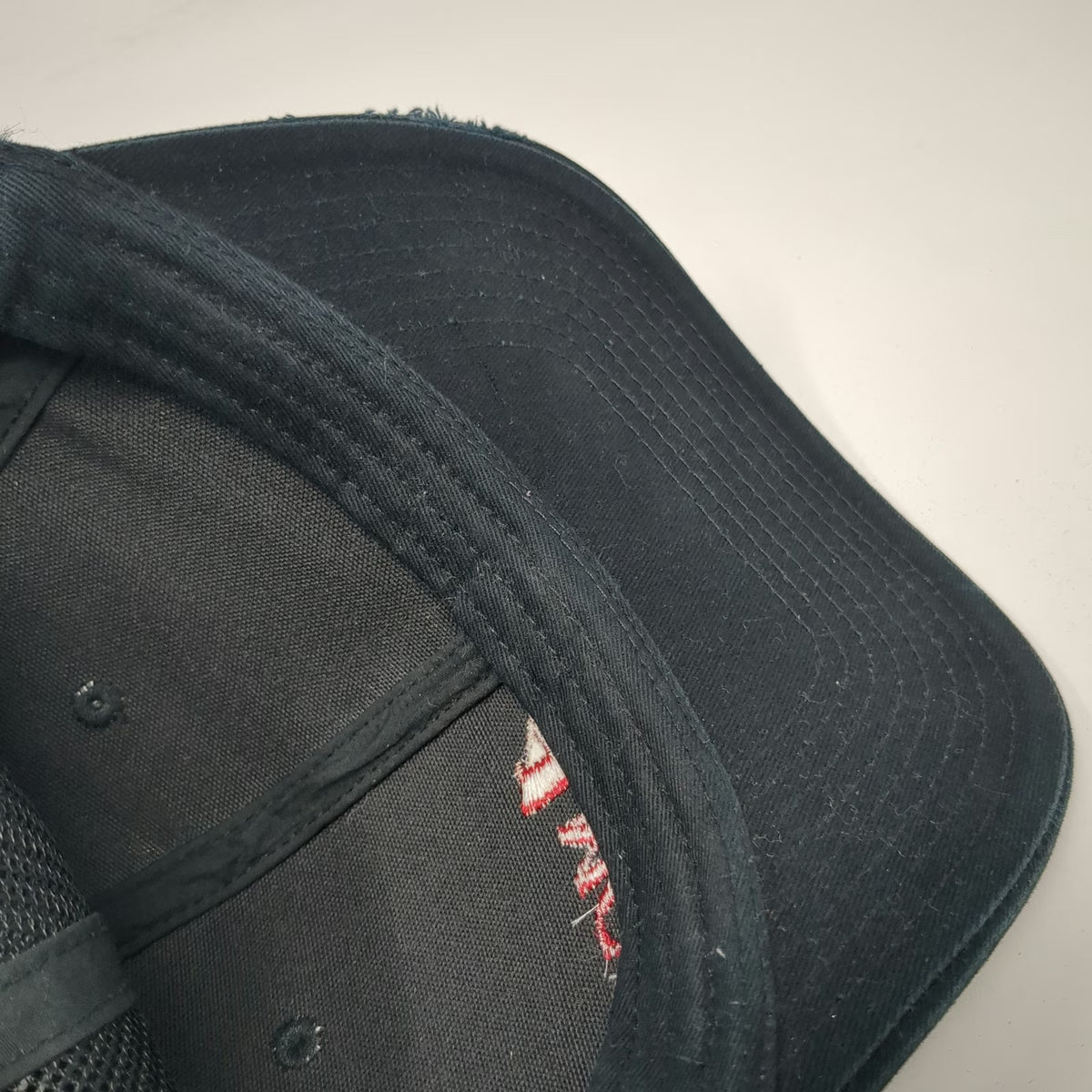 Port Authority Trucker Hat Black OSFM AMCON Red Logo Mesh Snapback Distressed