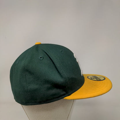 Oakland A's Fitted Hat Green Yellow Size 7 1/4 New Era 59 Fifty Embroidered MLB