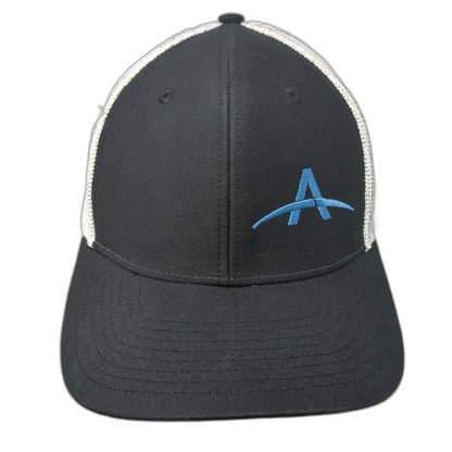 Richardson Baseball Cap Black XL Mesh Stretch Fit Atlas Logo Hat Curved Brim