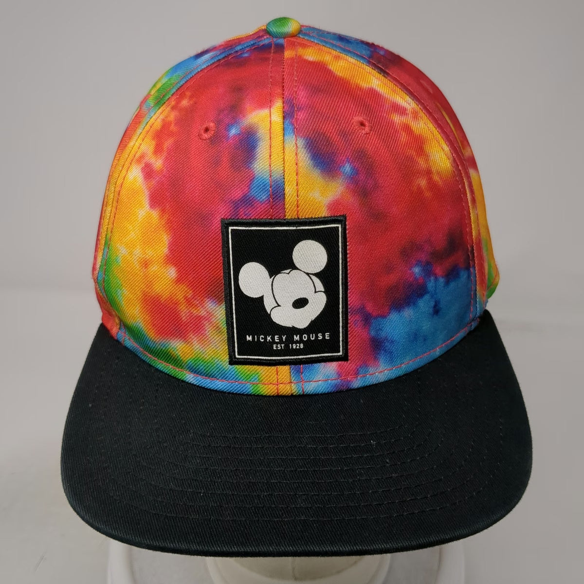 Neff Disney Mickey Mouse Tie Dye Snapback Hat Red Blue Yellow One Size Flat Brim