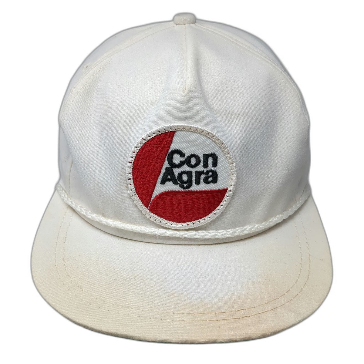 ConAgra 5 Panel White Hat Vintage Slideback Rope Trim Green Underbrim Patch