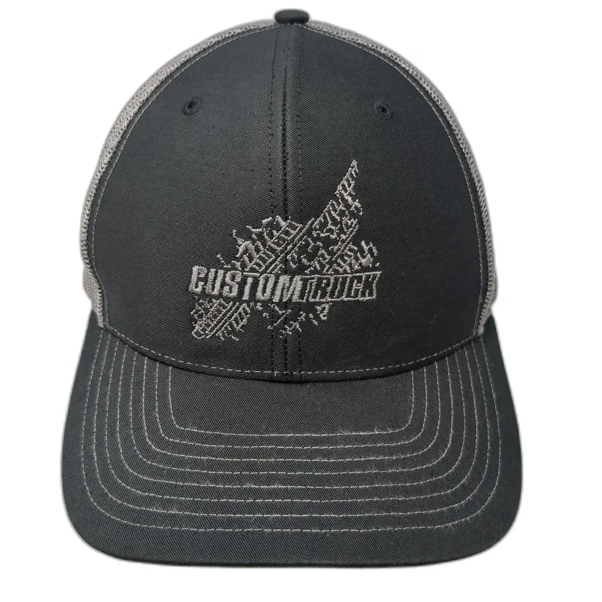 Richardson Trucker Hat Black Gray One Size Snapback Mesh Logo Custom Truck