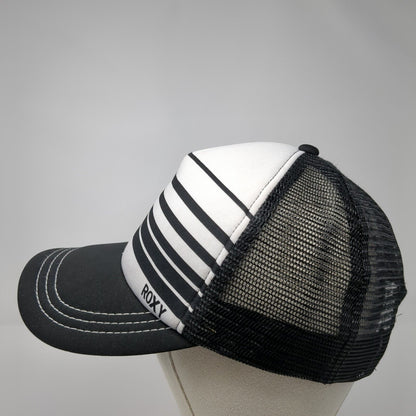 ROXY Snapback Trucker Hat Black One Size Adjustable Striped 6 Panel Mesh Back