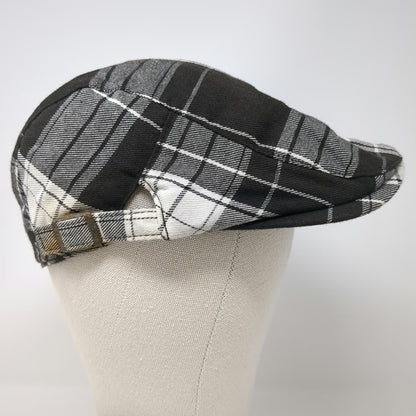 Black White Plaid Newsboy Cap Hat One Size Adjustable Side Buckle Tartan Cloth
