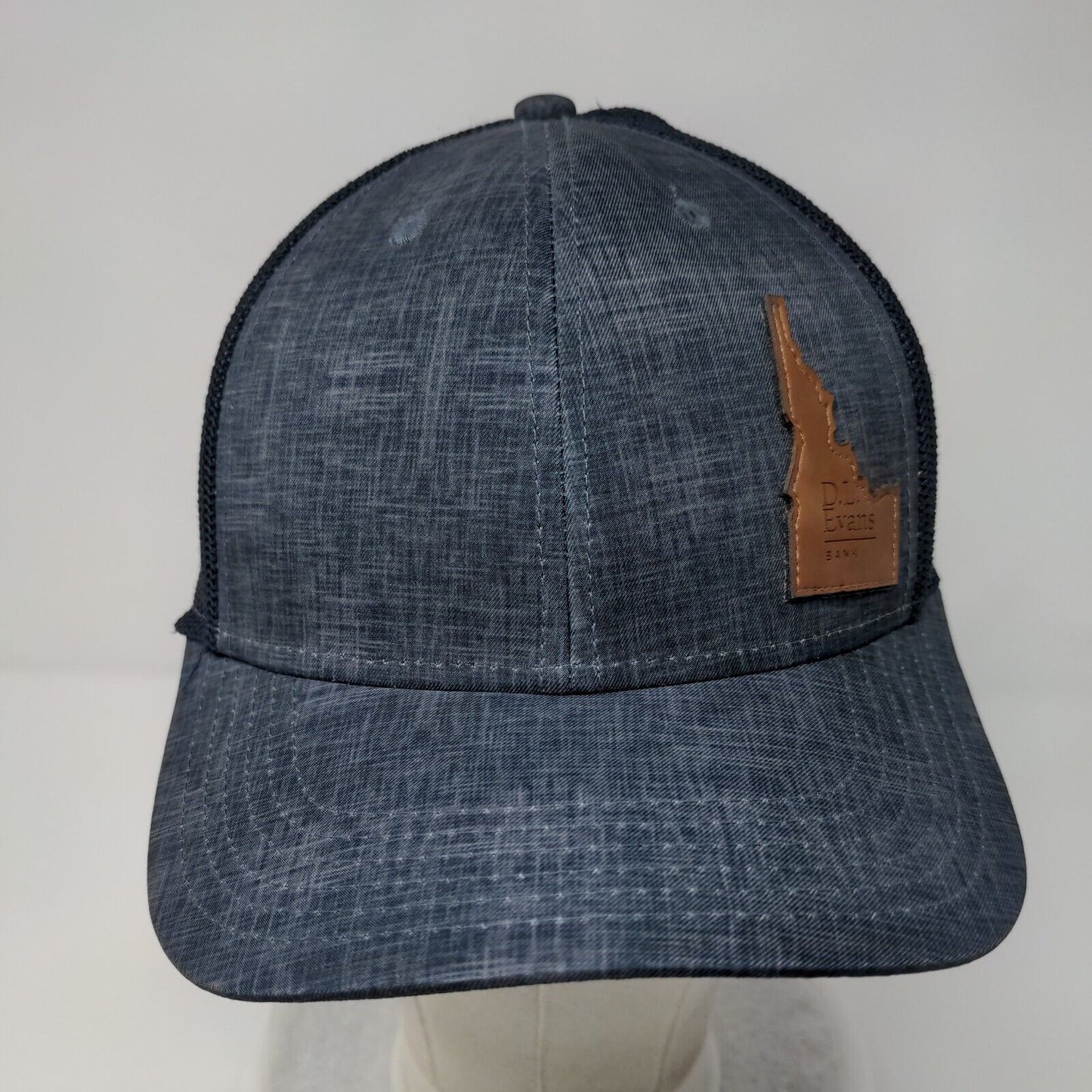 D.L. Evans Bank Idaho Patch Fitted Mesh Back Trucker Hat Blue S/M Legacy