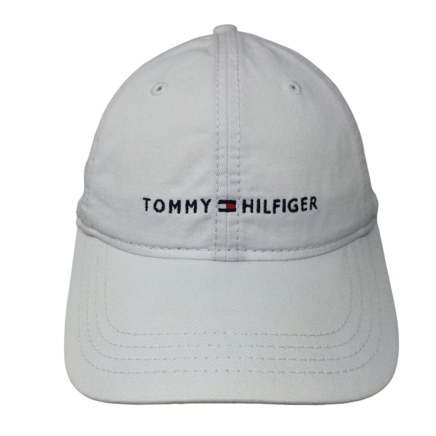 Tommy Hilfiger Slideback Hat White One Size Embroidered Leather Strap