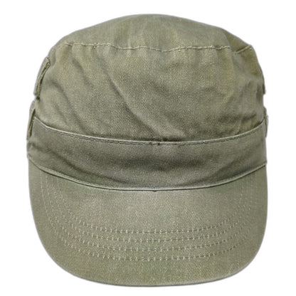 Army Cap Green One Size Solid Back Snap Button Side Straps Plain Cotton Hat