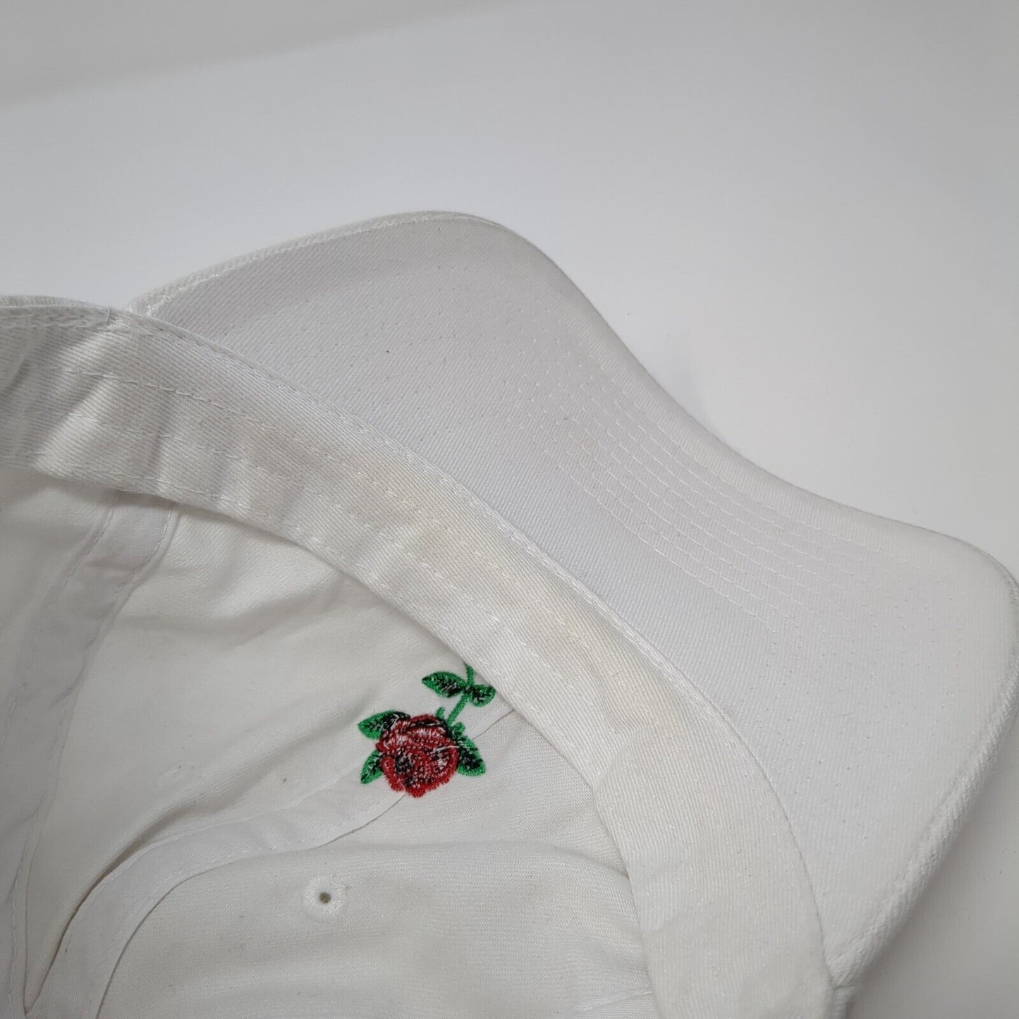 Rose Slideback Hat White One Size Adjustable Embroidered KB ETHOS Vintage