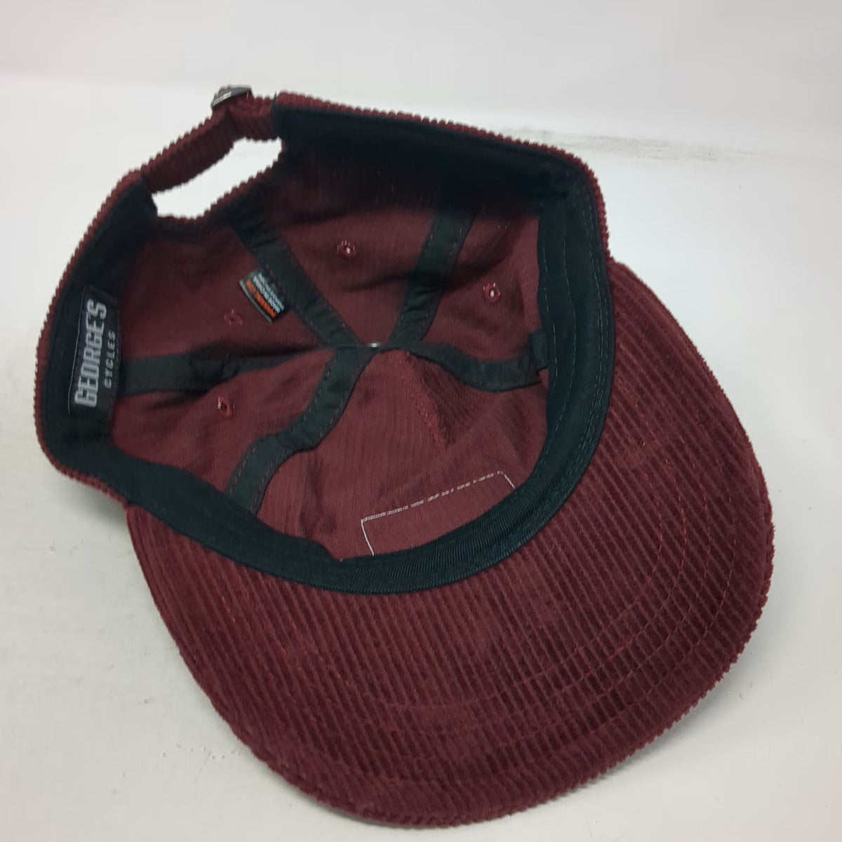 George's Cycles 5 Panel Red Hat One Size Corduroy Boise Idaho Slideback