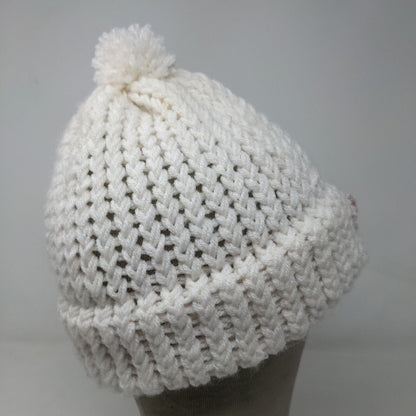 Grandma Bonnie Tender Loving Care Women's Knit Beanie Hat White Flower Accent