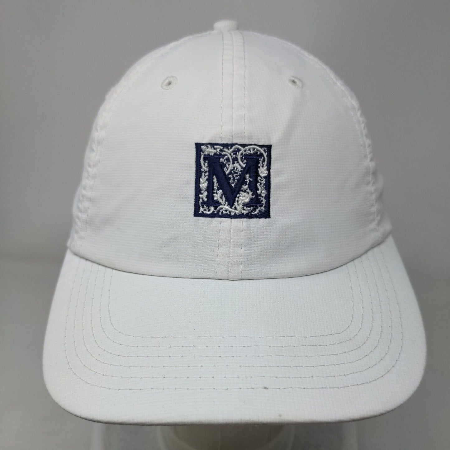 Letter M Strapback Hat White Small Embroidered Adjustable Imperial