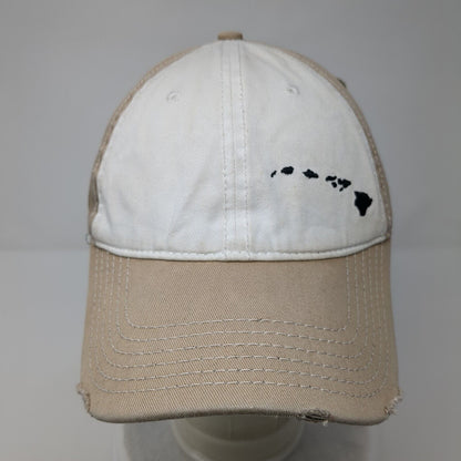 Hawaiian Islands Strapback Hat Tan OSFM Adjustable Embroidered Distressed Otto