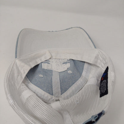 Let's Go Brandon Strapback Trucker Hat Blue OSFA Adjustable Distressed Mesh Back