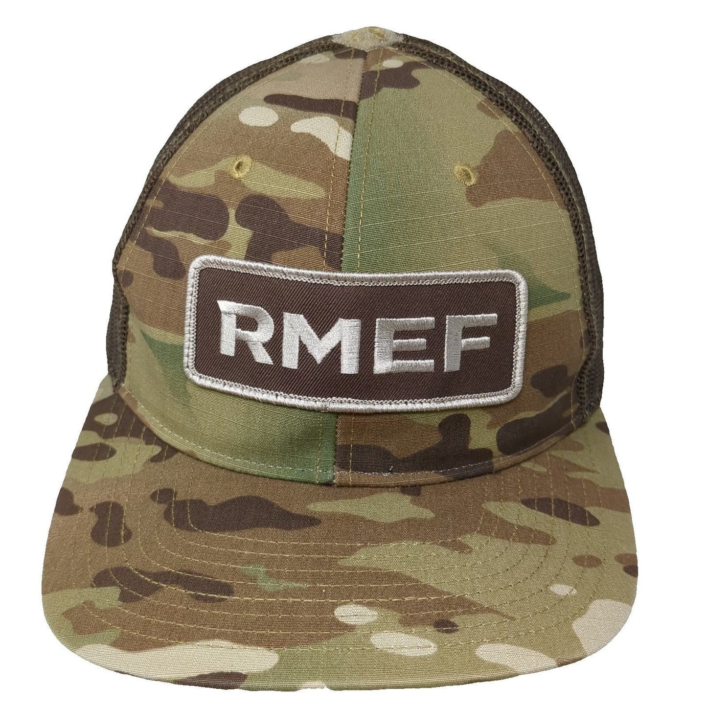 Richardson Trucker Hat Green Camo One Size RMEF Patch Mesh Back Snapback Hunting