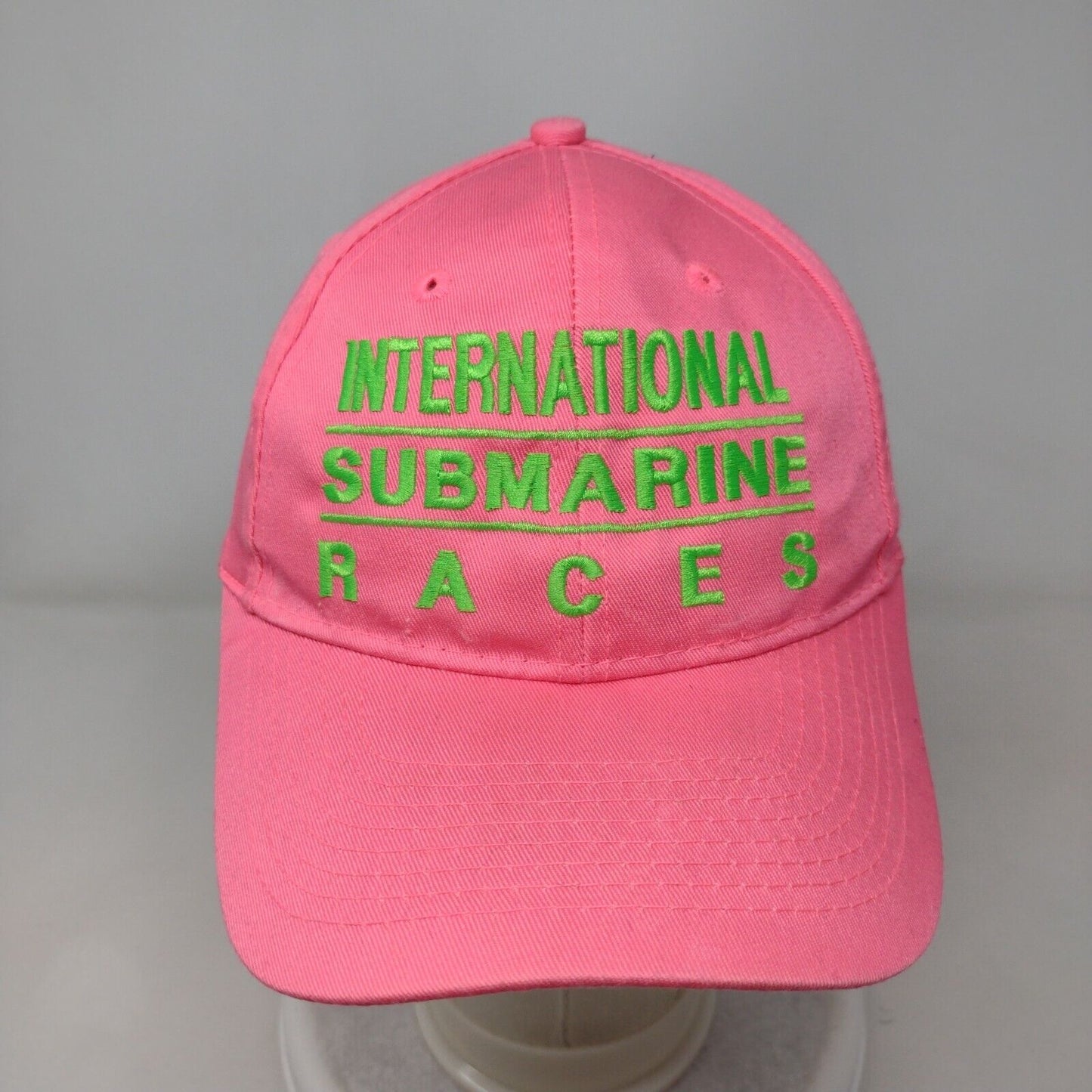 International Submarine Races Strapback Hat Pink Embroidered Logo Adjustable