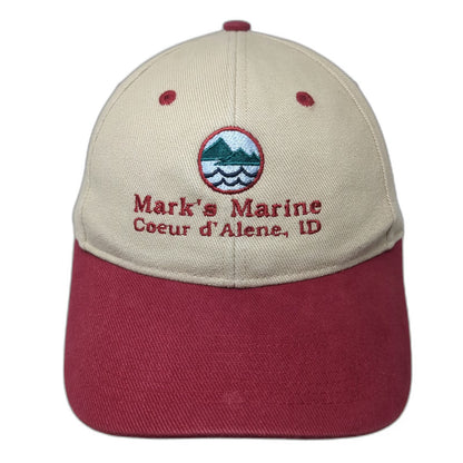 Falcon Baseball Cap Beige Red Mark's Marine Coeur d'Alene ID One Size Cotton Hat