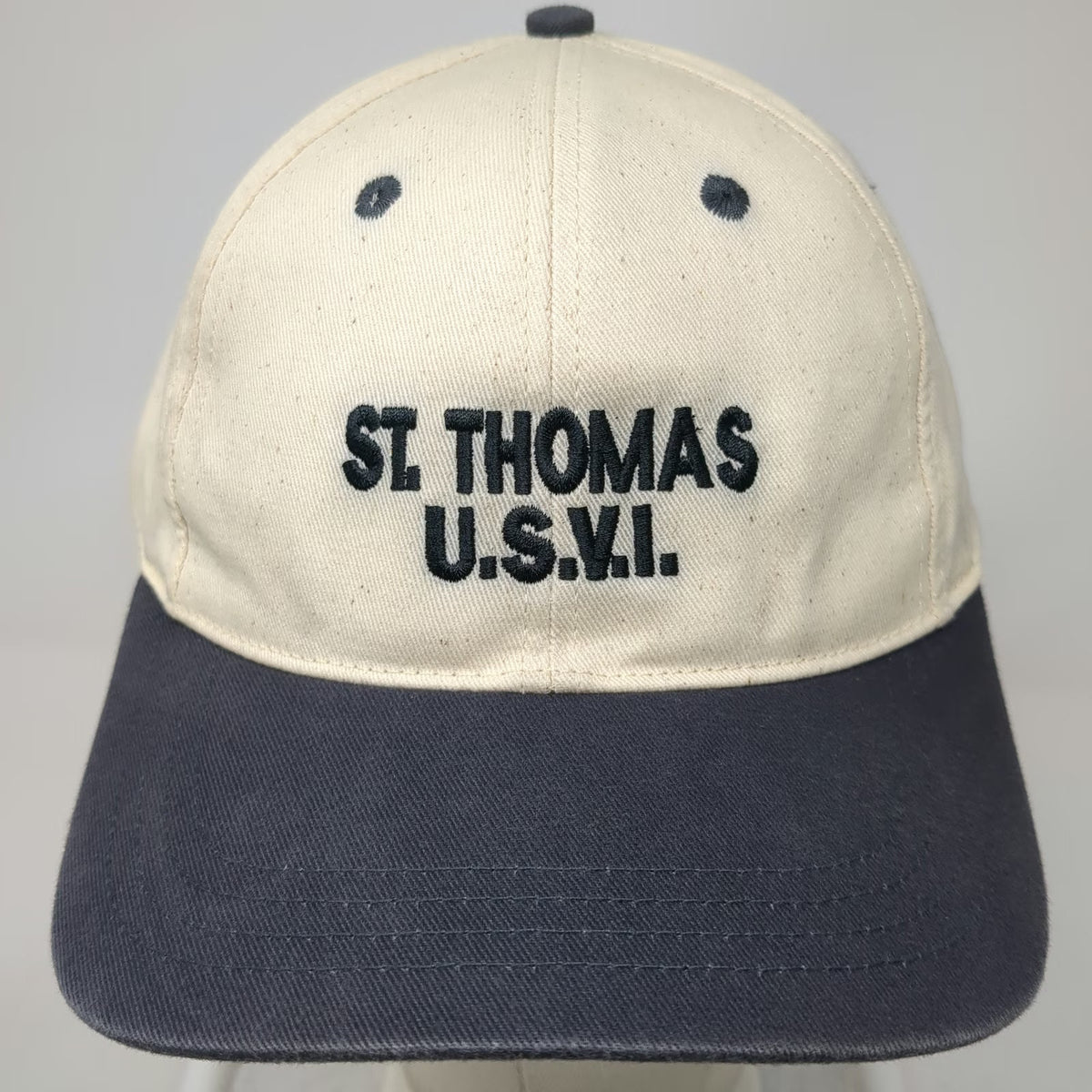 Del Sol Baseball Cap Beige Blue One Size St. Thomas USVI Souvenir Strapback Hat