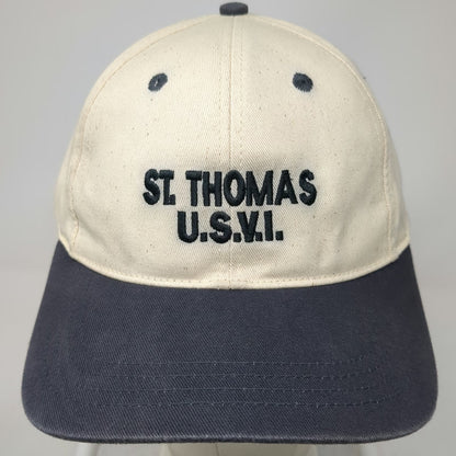 Del Sol Baseball Cap Beige Blue One Size St. Thomas USVI Souvenir Strapback Hat