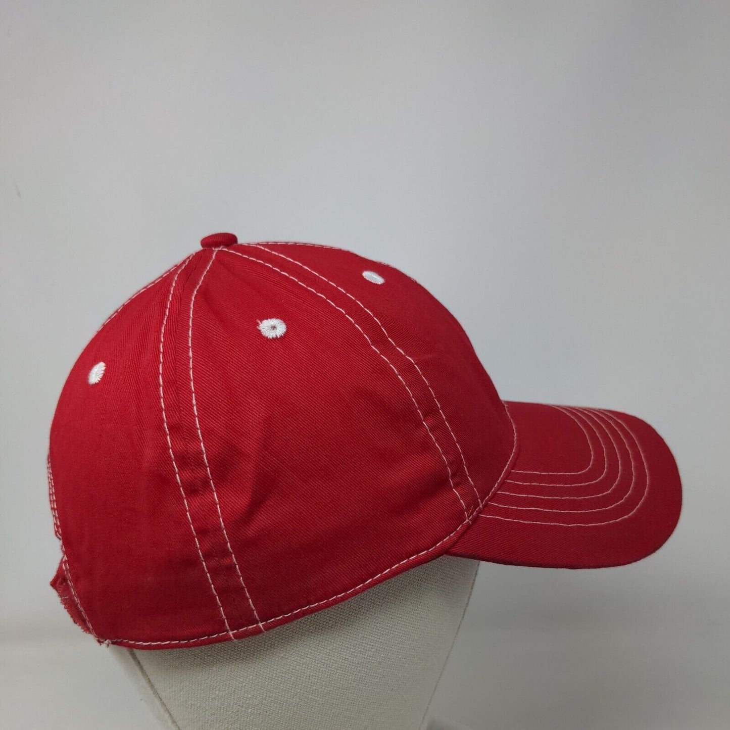Unbranded Strapback Hat Red OSFM Adjustable Vented Holes 6 Panel Blank