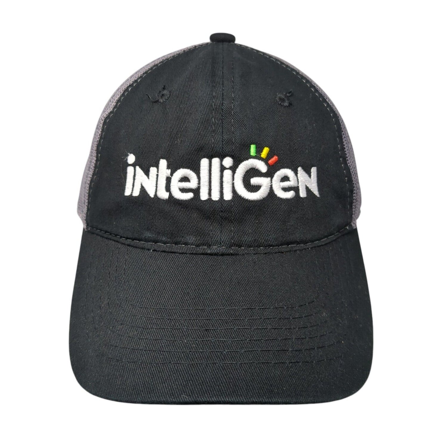 IntelliGen Strapback Trucker Hat Black One Size Adjustable Mesh Back Outdoor Cap