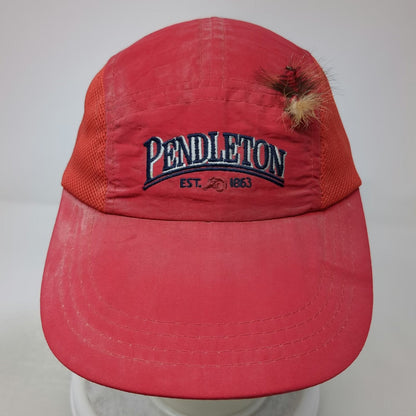 Pendleton 5 Panel Red Hat One Size Mesh Side Fishing Lure Leather Strapback