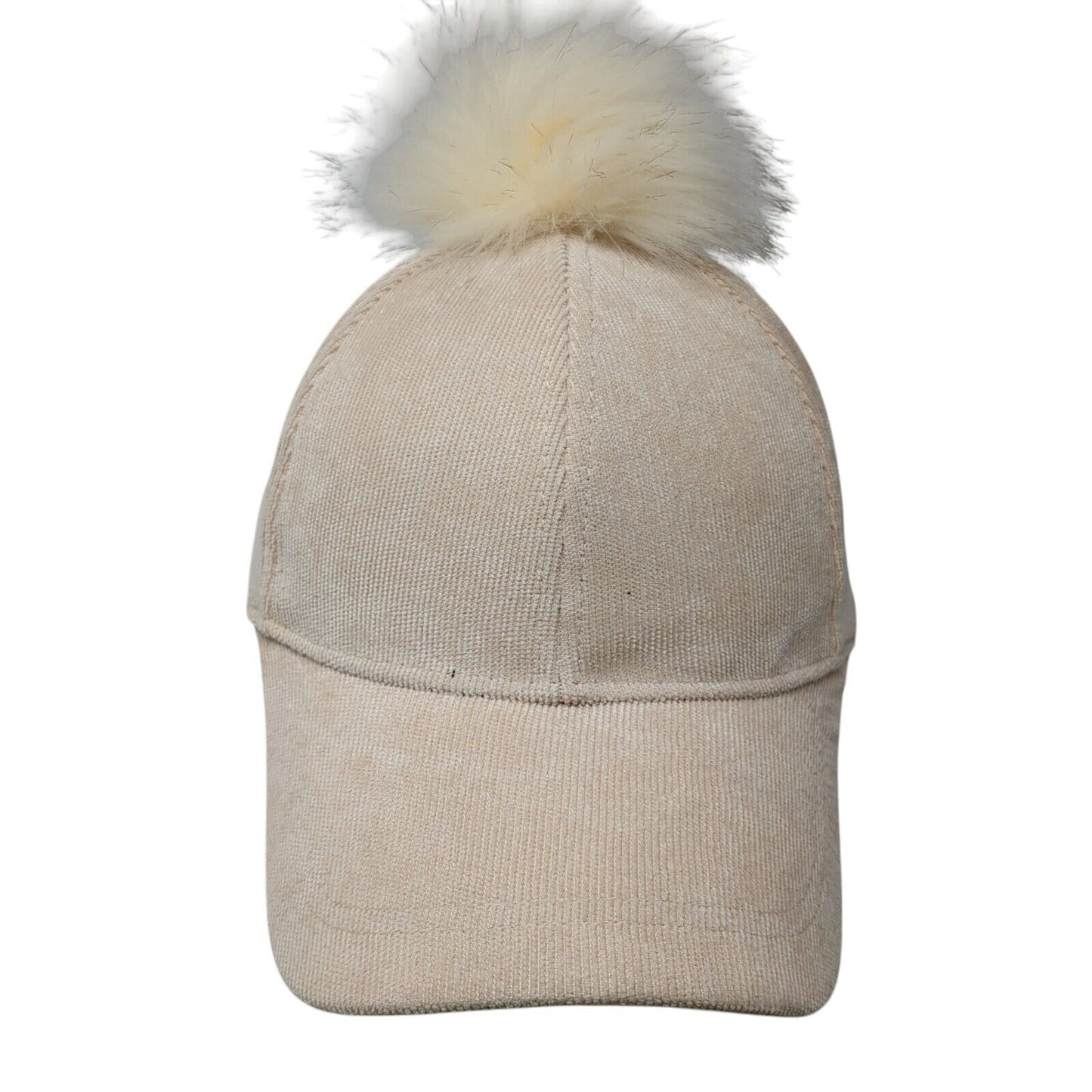 Unbranded Slideback Hat Brown One Size Adjustable Winter Faux Fur Pompom Blank