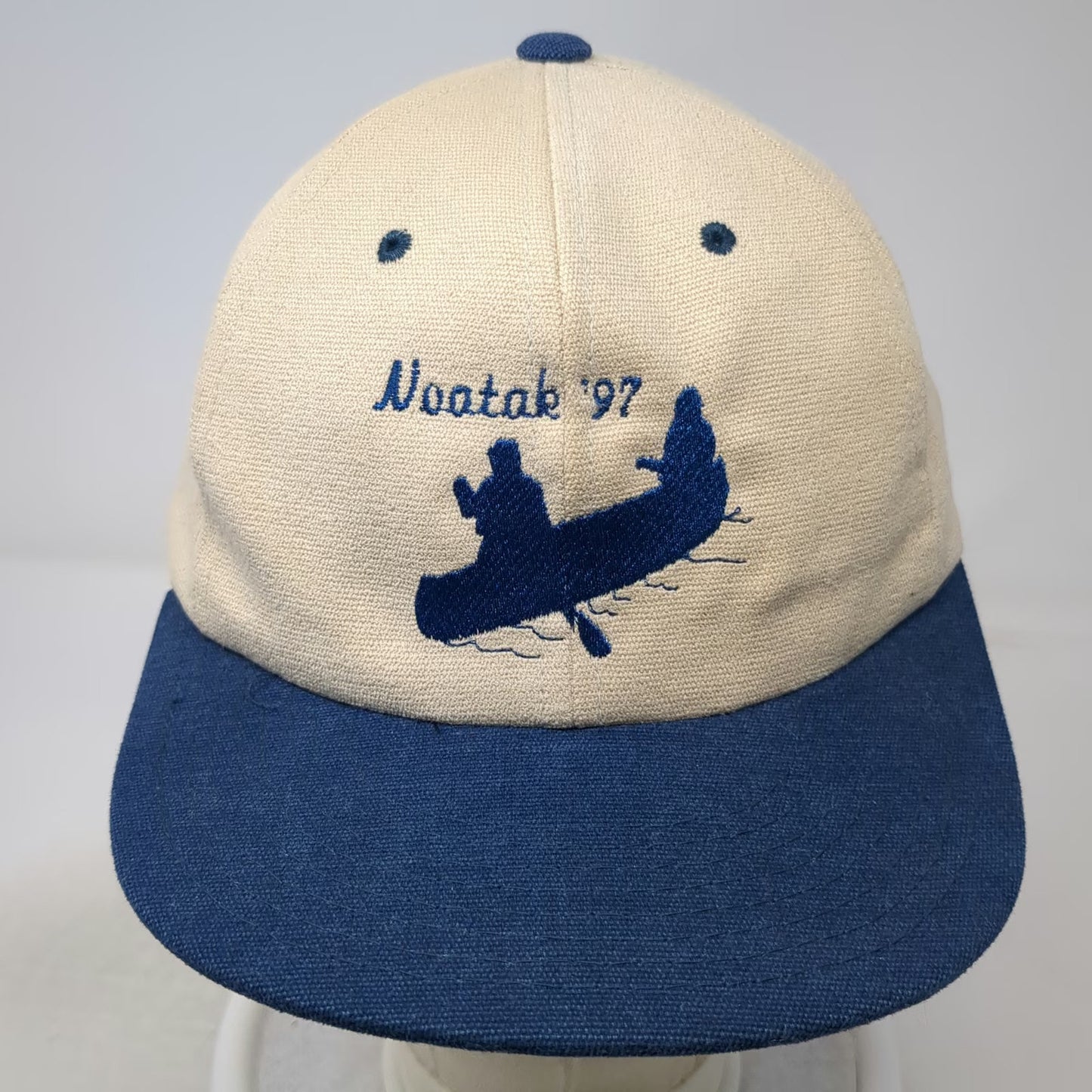 Yupoong Baseball Cap Beige Blue OS Noatak 97 Canoe Embroidery Strap Hat Vintage