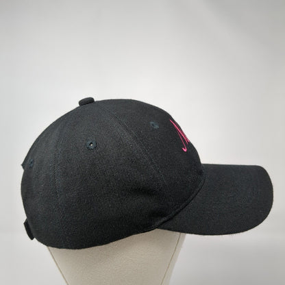 Navy Strapback Hat Black One Size Adjustable Embroidered Vented Holes 6 Panel