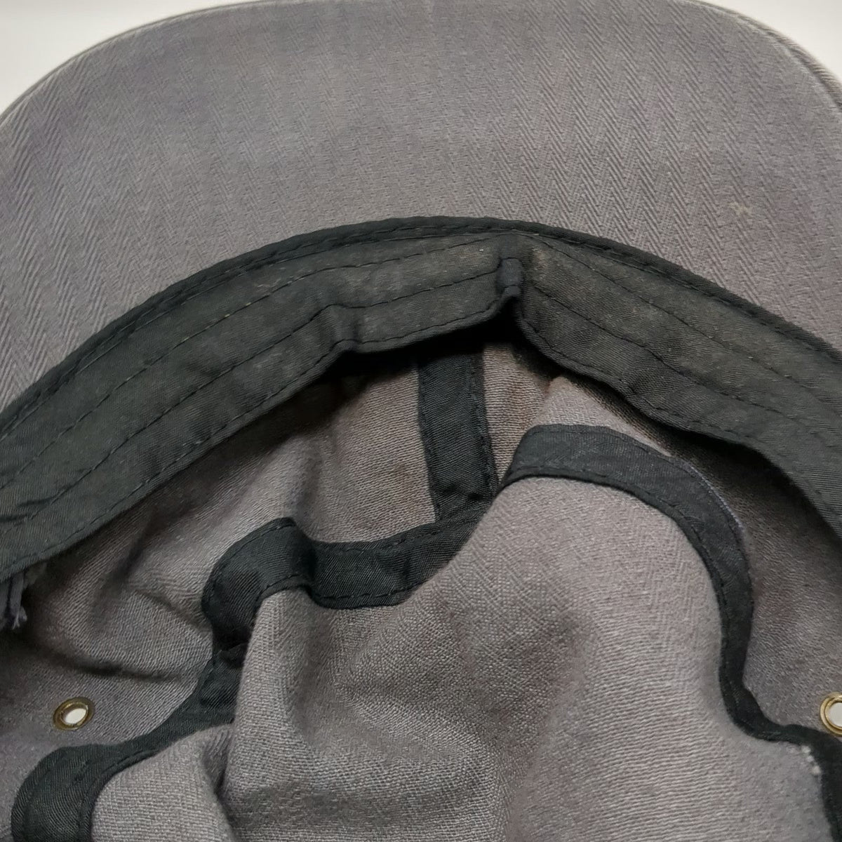 Elastafit Army Cap Gray One Size Frayed Herringbone Side Buttons Cotton Hat