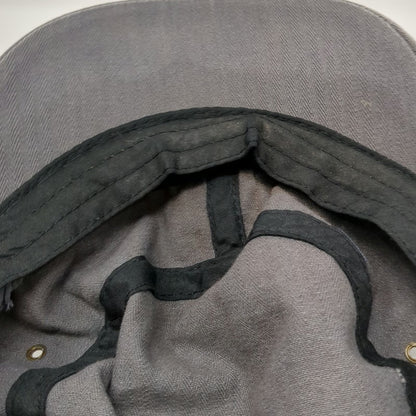Elastafit Army Cap Gray One Size Frayed Herringbone Side Buttons Cotton Hat