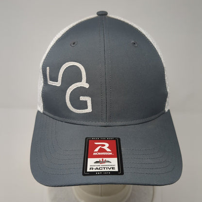 Richardson R-Active Strapback Trucker Hat Gray One Size Mesh Back Logo