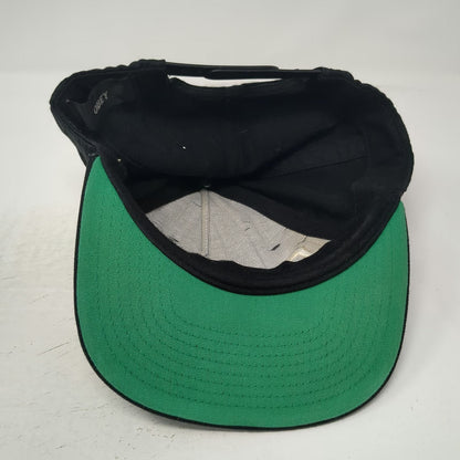 Obey 5 Panel Hat Black One Size Snapback Flat Brim Green Underbrim Wool Blend