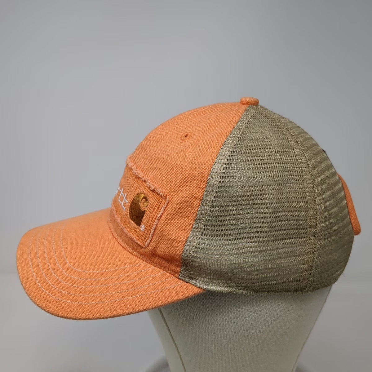 Carhartt Baseball Cap Orange One Size Mesh Back Strapback Frayed Patch Hat