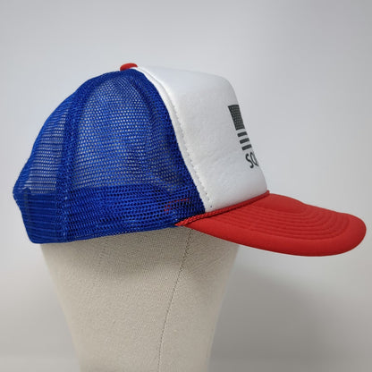 Blue White Red Trucker Hat One Size SQUAD American Flag Mesh Rope Snapback USA