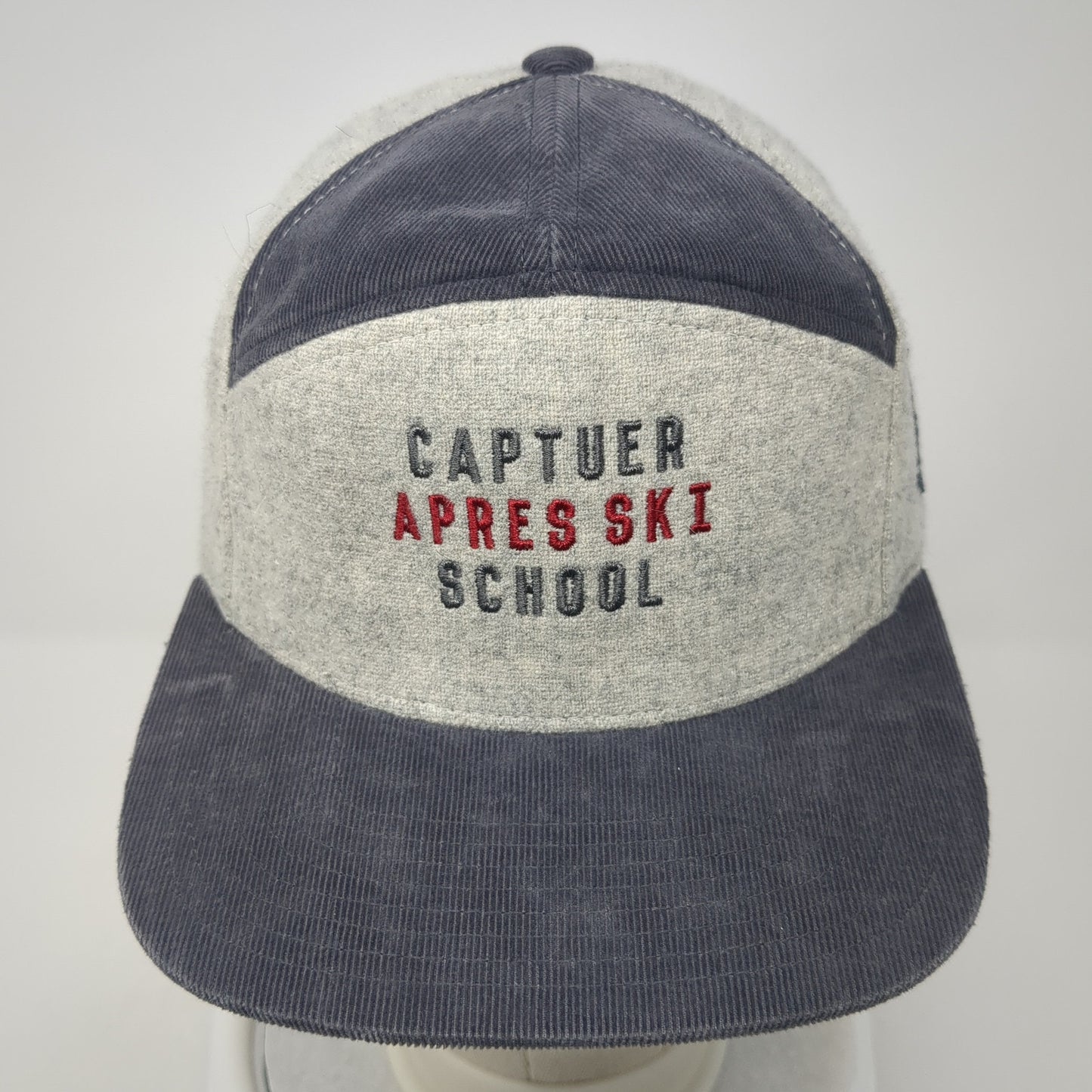 Captuer Apres Ski School 5 Panel Cap Gray One Size Adjustable Embroidered