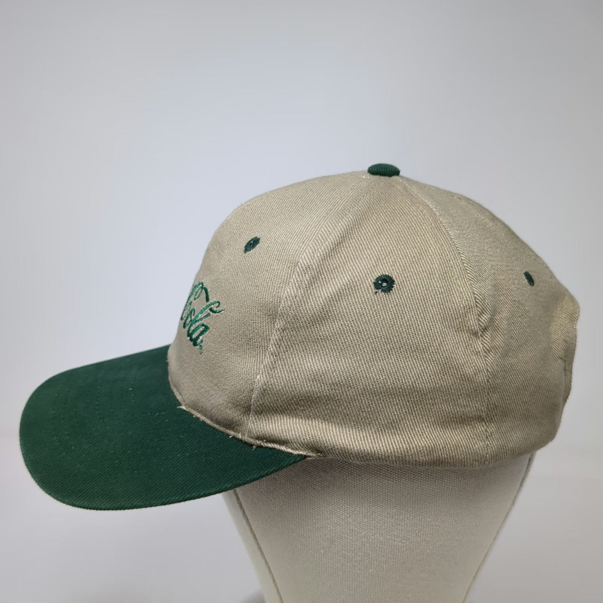 KC Snapback Beige Green One Size Enjoy Coca-Cola Logo Two Tone 6 Panel Hat