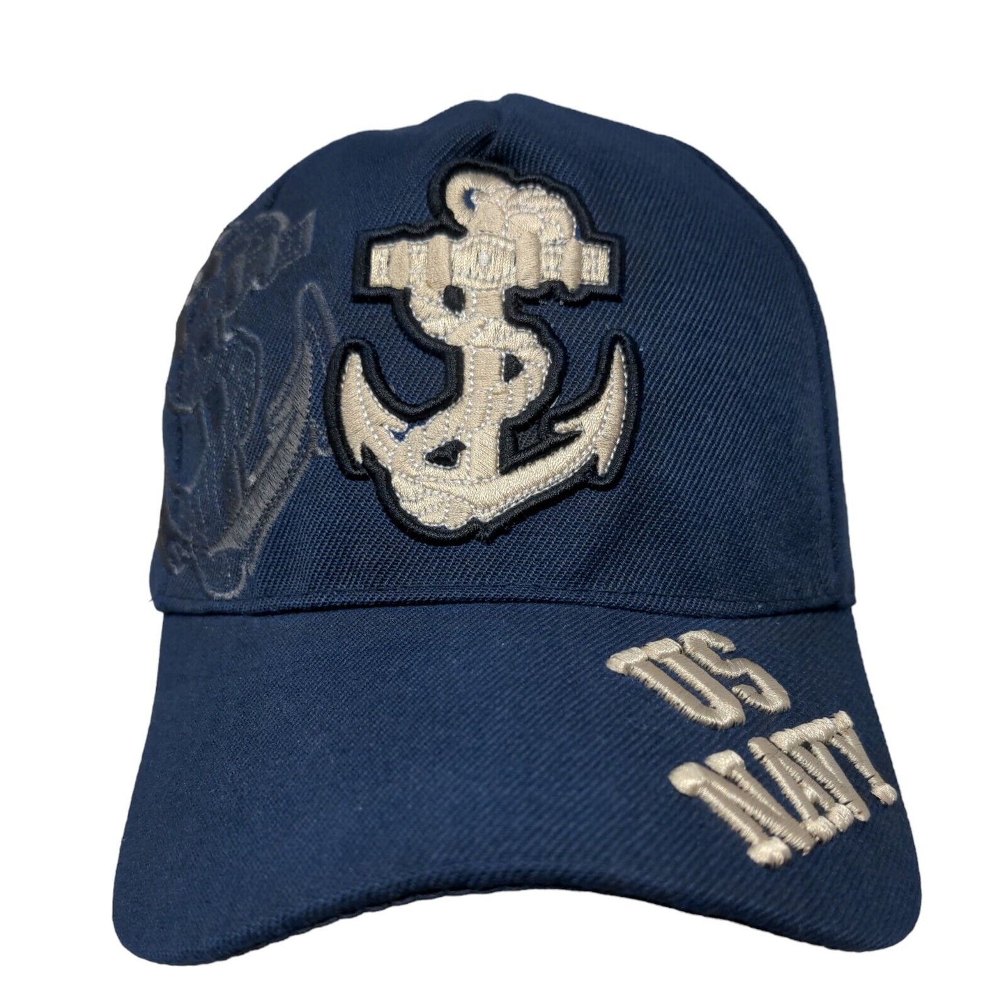 US Navy Strapback Hat Blue One Size Adjustable Embroidered Anchor 6 Panel