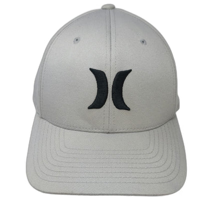 Hurley Baseball Cap Gray XL Fitted Flexfit Embroidered Logo Curved Brim Hat Surf