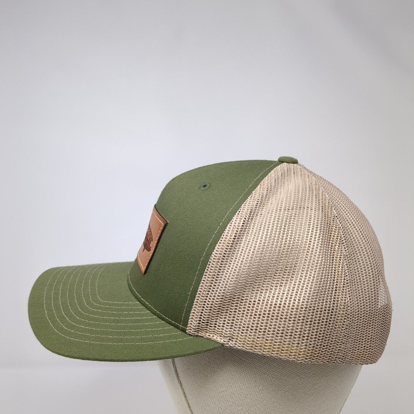 Idaho Angler Leather Patch Snapback Trucker Hat Green One Size Mesh Back