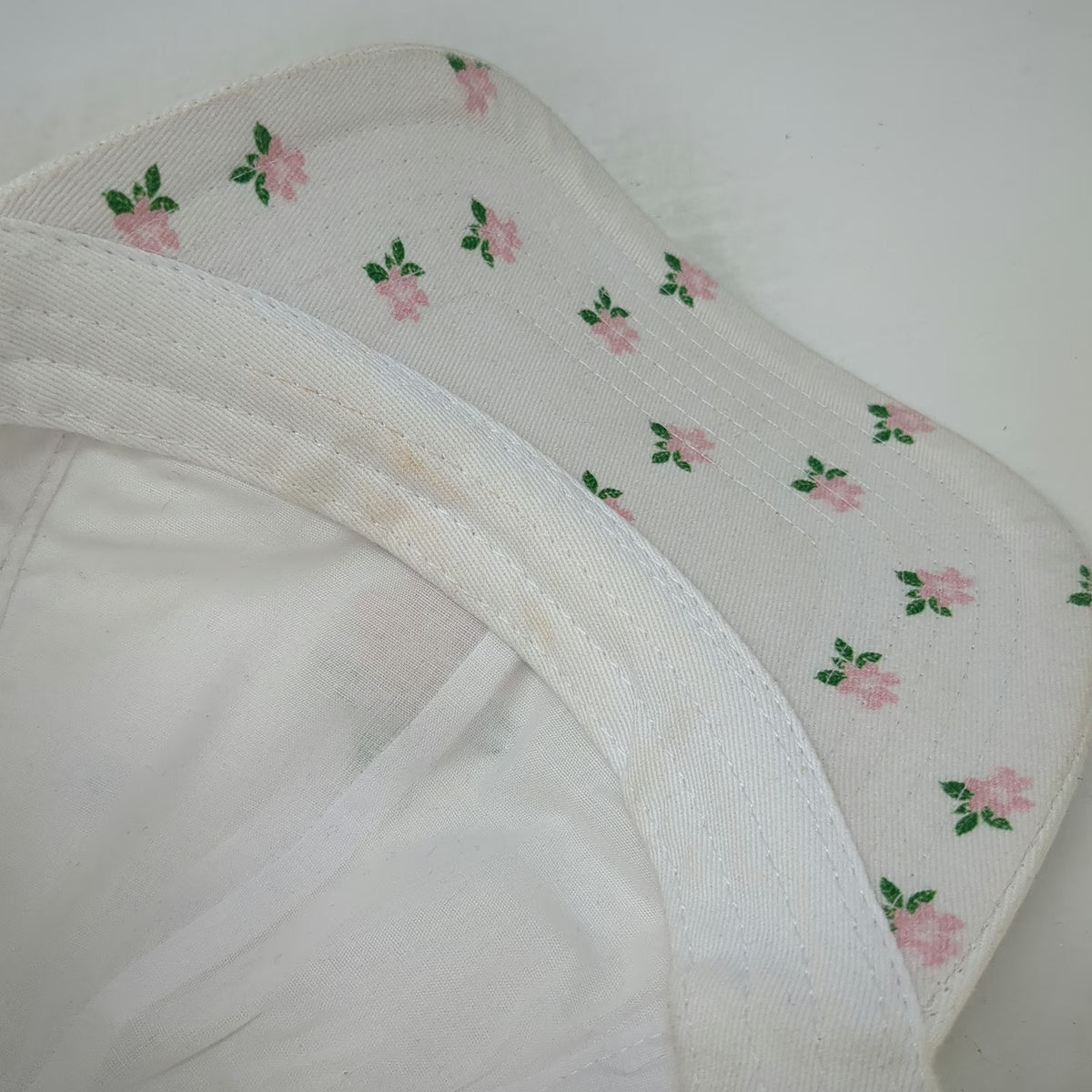 Birdiegirl White Baseball Cap OSFM Flower Logo Slideback Hat Floral Underbrim