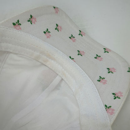 Birdiegirl White Baseball Cap OSFM Flower Logo Slideback Hat Floral Underbrim