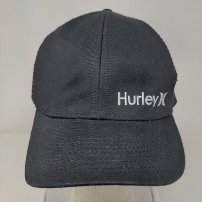 Hurley Snapback Mesh Back Trucker Hat Black One Size Embroidered