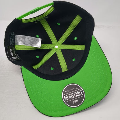 Xbox Snapback Hat Black Green One Size Circuit Pattern Rubber Logo Adjustable