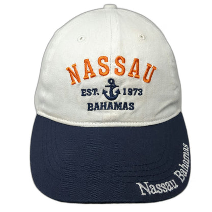 Nassau Bahamas Anchor Baseball Cap White Blue Orange One Size Hat Strapback
